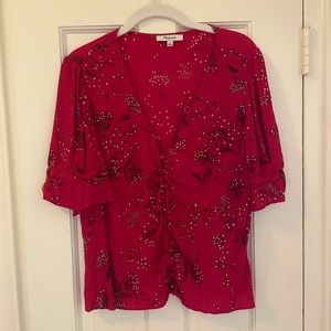Red floral Madewell button blouse size 10